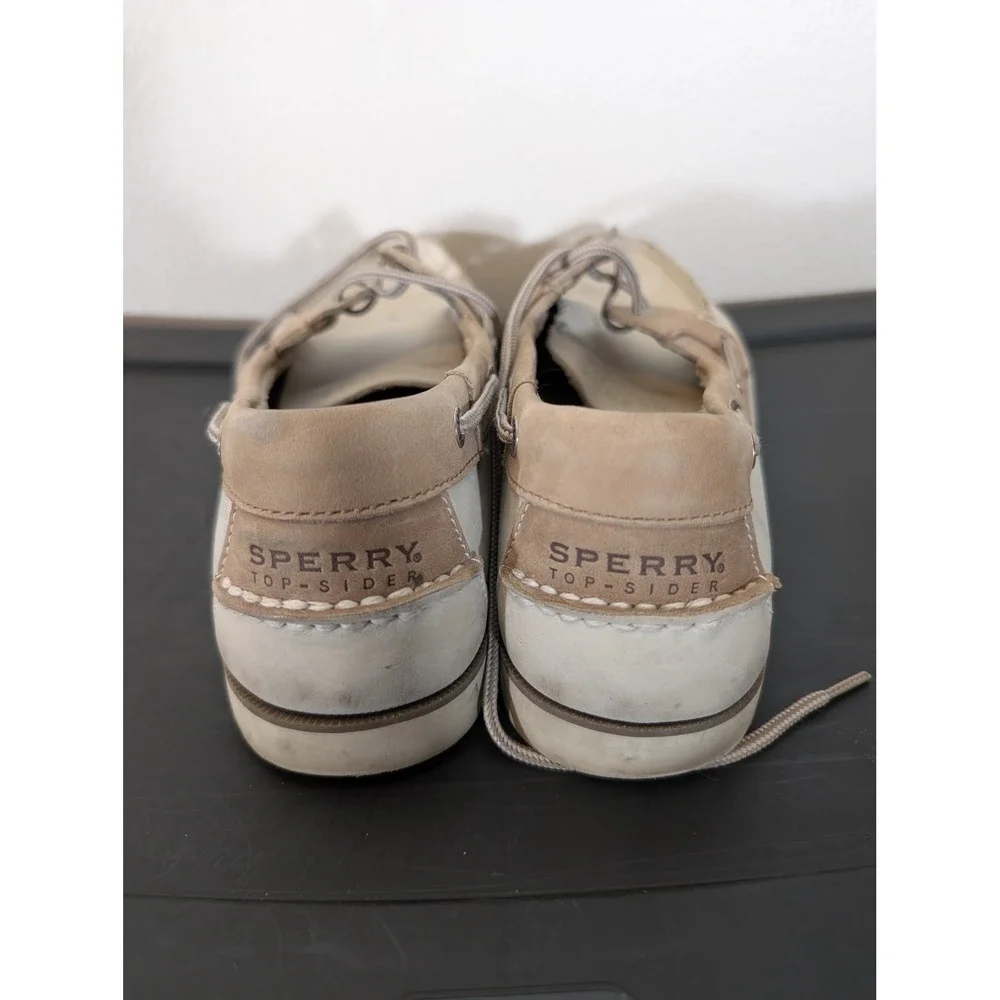 Sperry Top-Sider Mens 11.5 Boat Shoes Beige Cream Leather Deck Shoes Moc Toe